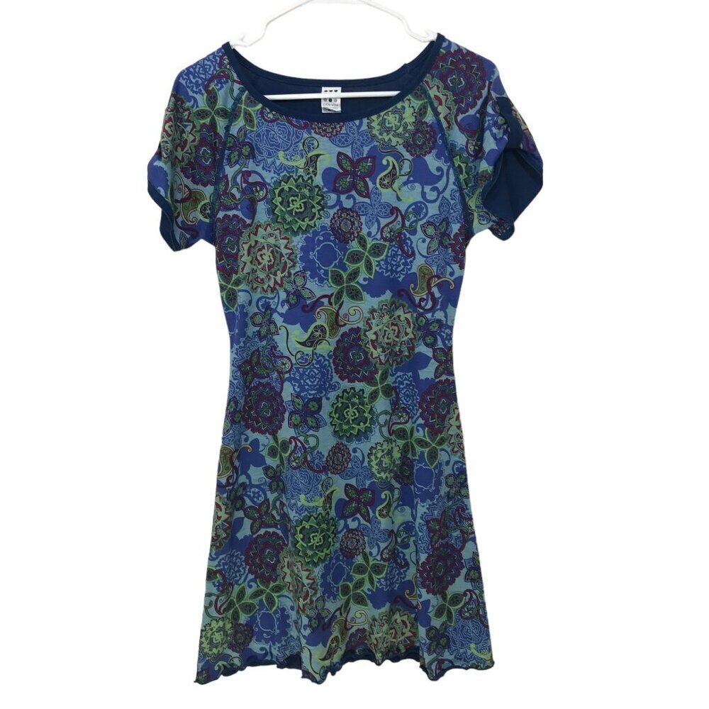 Title Nine Size XS Daring Athletic Dress Purple Blue Abstract Floral Pocket